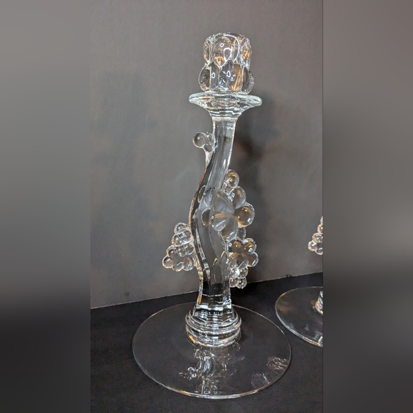 Vintage Heisey Glass 10" Candlesticks Grape Cluster #1445 Crystal Set Of 2 - Picture 2 of 8